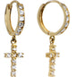 14k Yellow Gold CZ Cross Huggy Earrings 8mm