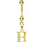16G Solid 14k Yellow Gold CZ Initial H Belly Ring