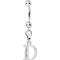 16G Solid 14k White Gold CZ Initial D Belly Ring