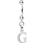 16G Solid 14k White Gold CZ Initial G Belly Ring
