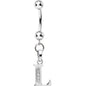 16G Solid 14k White Gold CZ Initial L Belly Ring