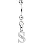 16G Solid 14k White Gold CZ Initial S Belly Ring