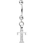 16G Solid 14k White Gold CZ Initial T Belly Ring