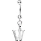 16G Solid 14k White Gold CZ Initial W Belly Ring
