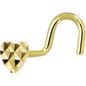 Solid 14K Yellow Gold Flat Textured Heart Nose Screw Ring