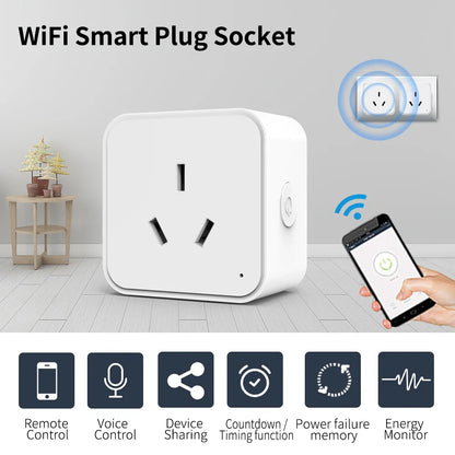 WiFi Smart Outlet AU Plug — Remote Remote Control, Voice Assistant & Timer (16A)