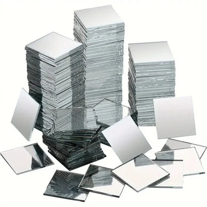 50pcs Mini Square Silver 3cm Glass Mirror Tiles Small True Glass Mosaic for DIY Crafts Art Supplies, Home Wall Door Decor