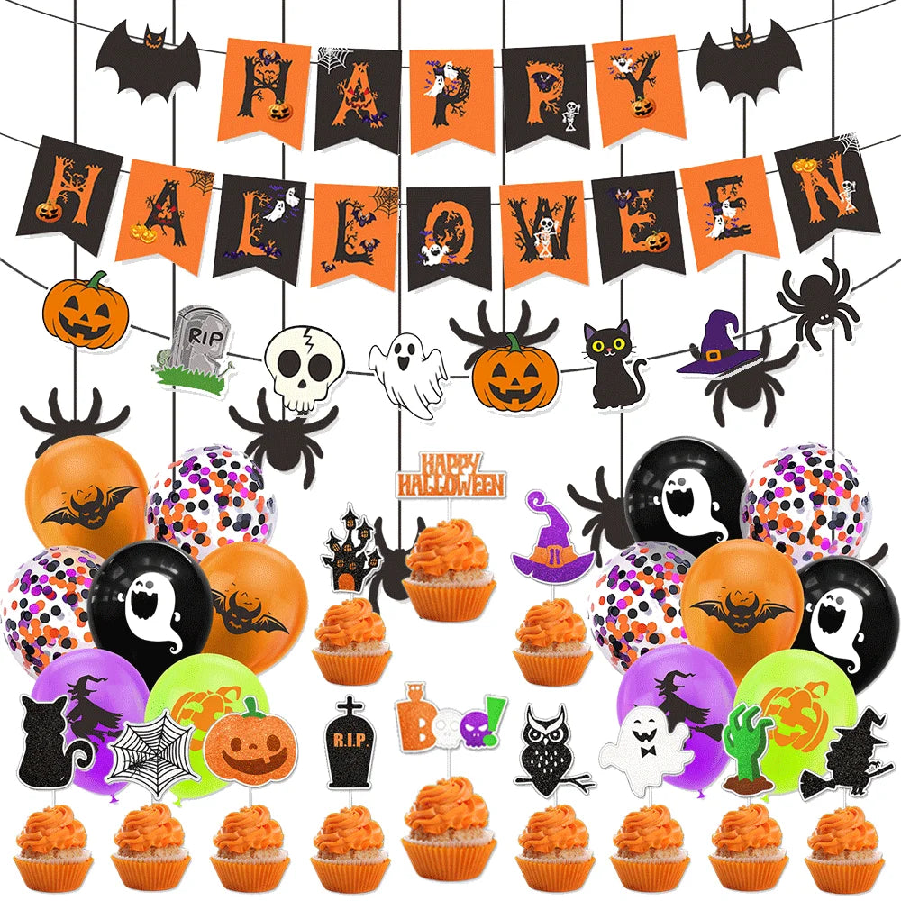 Halloween Party Decoration Set, Banner, Garland, Spider Web and More