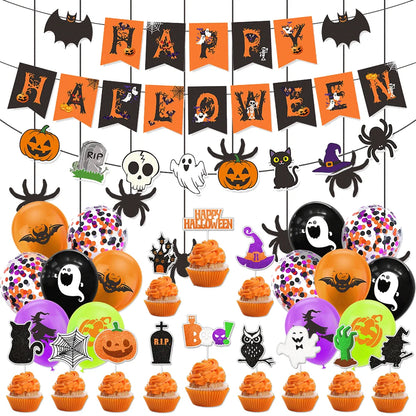 Halloween Party Decoration Set, Banner, Garland, Spider Web and More
