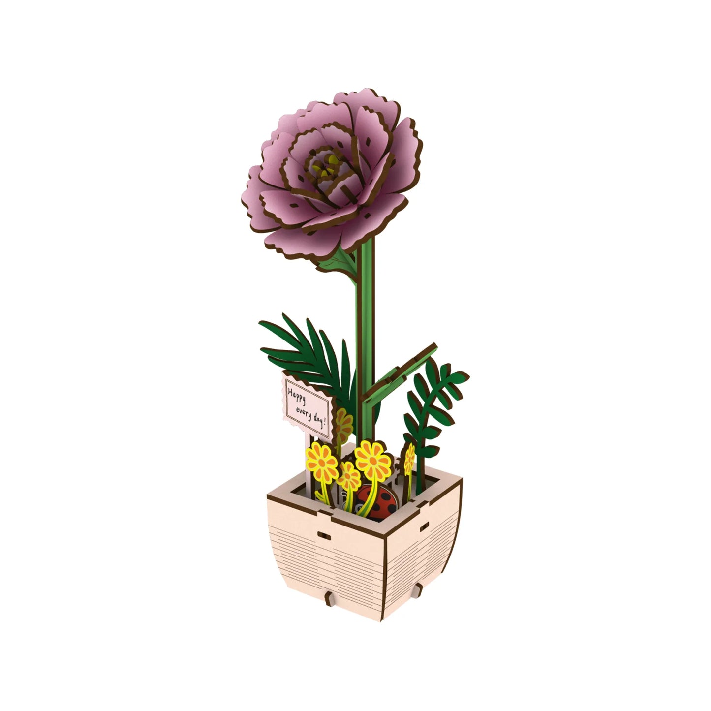 1pc Wooden Peony Flower,Assembled Wooden Flower Pot Plant,Suitable for Home Decoration Arrangement,Holiday New Year  Gift