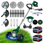 Cordless Electric Riding Lawn Mower and Weed Trimmer for Gardens & Courtyards