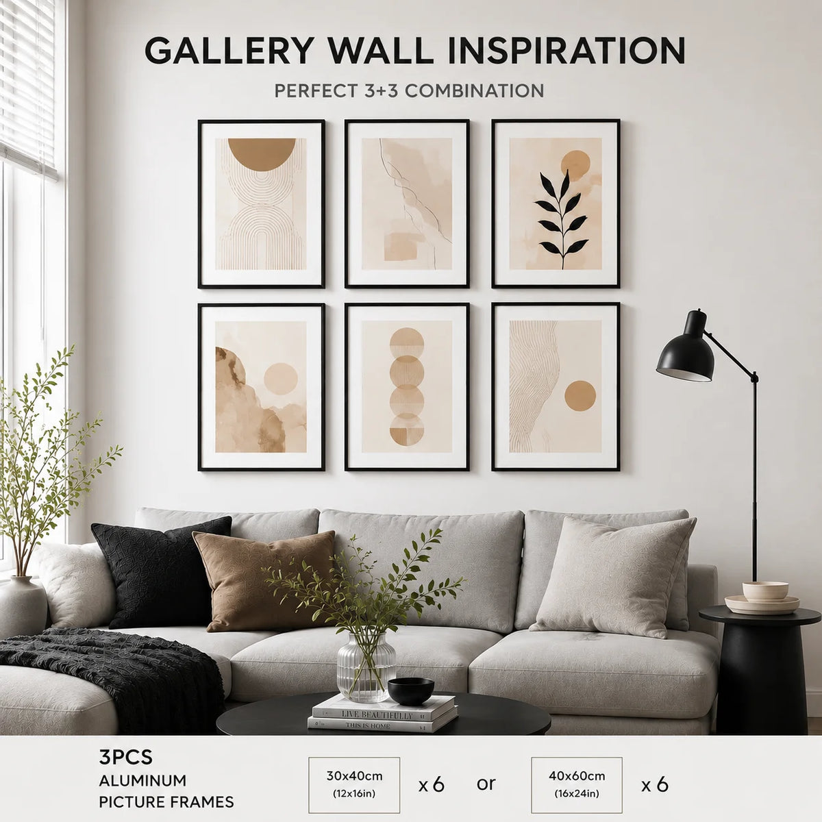Black Aluminum Picture Frames – Modern Gallery Wall Set with Mat (Multiple Sizes)