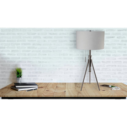 Adjustable Tripod Table Lamp – Brushed Nickel, Fabric Shade & Pull Chain | Converts to Floor Lamp (32–37"H)