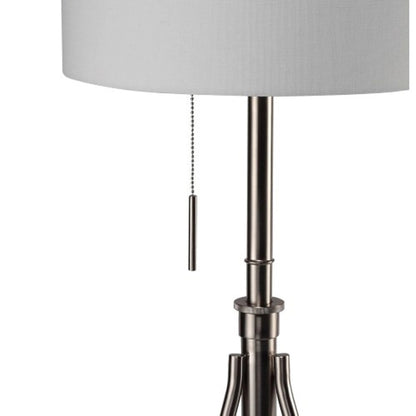 Adjustable Tripod Table Lamp – Brushed Nickel, Fabric Shade & Pull Chain | Converts to Floor Lamp (32–37"H)
