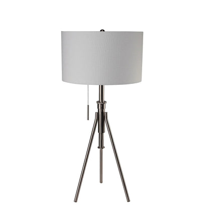 Adjustable Tripod Table Lamp – Brushed Nickel, Fabric Shade & Pull Chain | Converts to Floor Lamp (32–37"H)