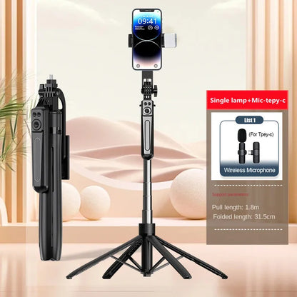 Roreta Selfie Stick Tripod Extendable Wireless Bluetooth Remote Portable Smartphone Stand Mount With light For iOS Android Phone