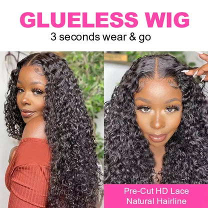 Glueless Deep Wave Human Hair Wig - Pre-Cut HD Lace, Pre-Plucked Hairline, 16 to 34in, 200 or 220 Density