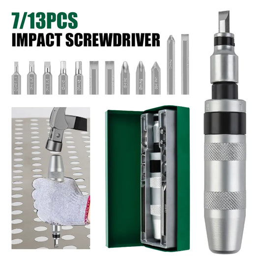 7/13-Piece CR-V Manual Impact Screwdriver Set — Portable Reversible Hand Driver with Bits for Home DIY
