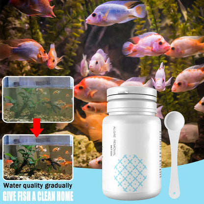 Aquarium Algae Tablets 50-Pack with Spoon, Fish Tank Algaecide Moss & Odor Remover Water Purifier