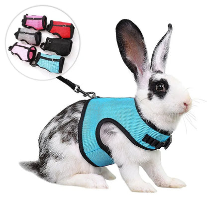 Breathable Mesh Vest Harness with Adjustable Soft Straps & Elastic Leash for Rabbits, Cats & Small Pets