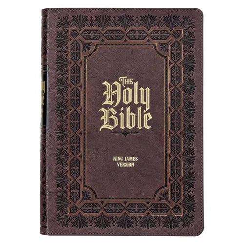 KJV Study Bible, Large Print King James Version Holy Bible, Thumb Tabs, Ribbons, Faux Leather Dark Brown Debossed - Leather