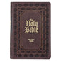 KJV Study Bible, Large Print King James Version Holy Bible, Thumb Tabs, Ribbons, Faux Leather Dark Brown Debossed - Leather
