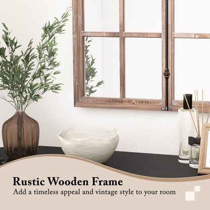 Arched Window Pane Mirror Wall Mounted for Living Room and Entryway-Natural