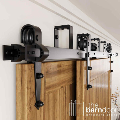 Arrow Black Double Bypass Barn Door Hardware Kit