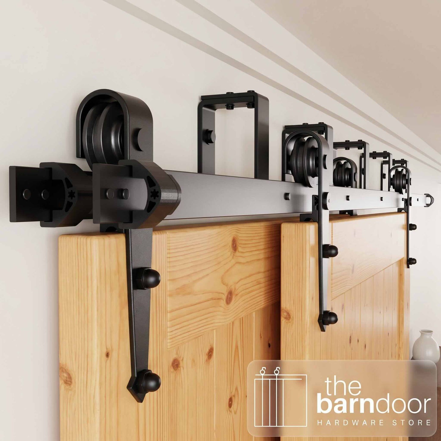 Arrow Black Double Bypass Barn Door Hardware Kit