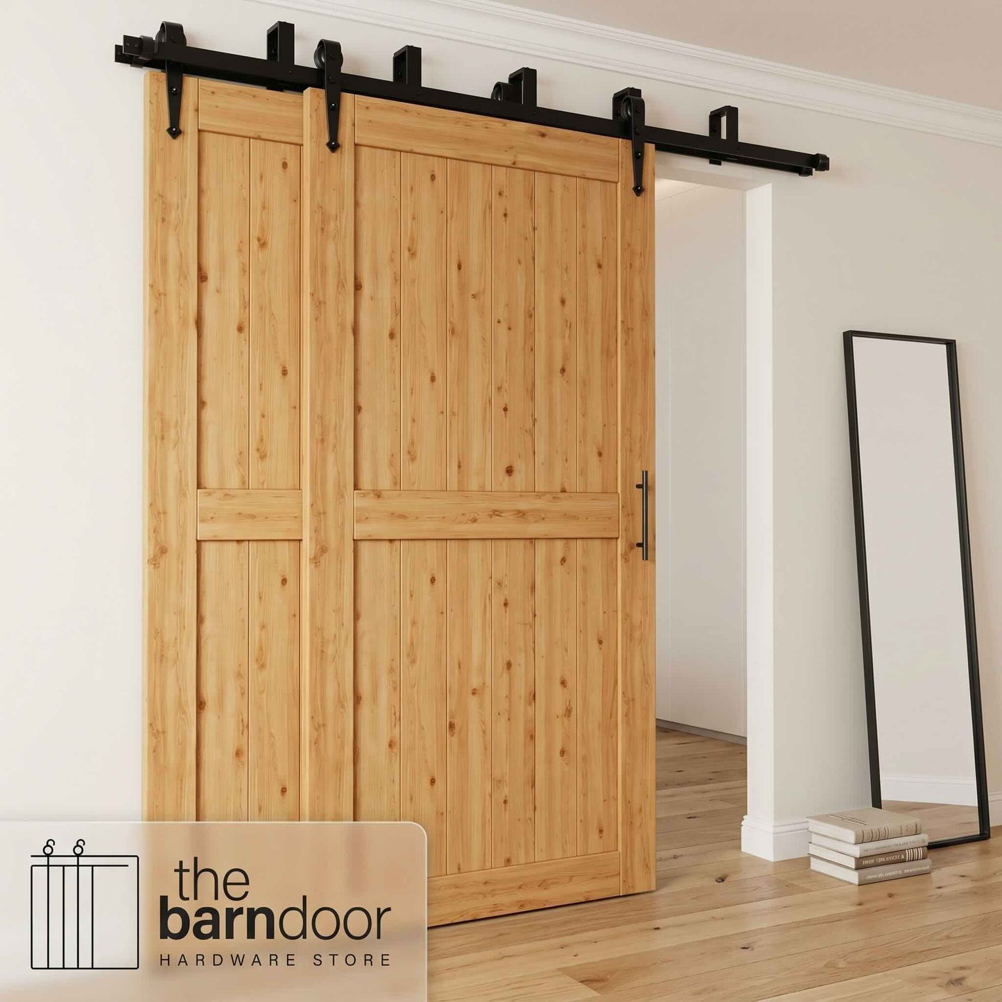 Arrow Black Double Bypass Barn Door Hardware Kit