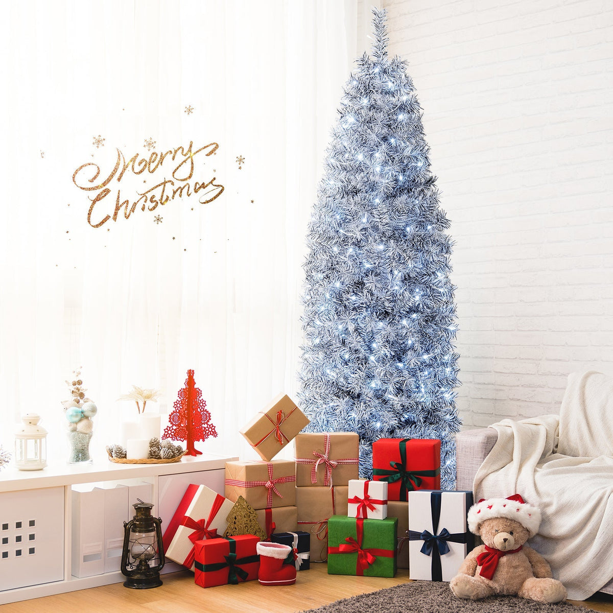 6 FT Pre-Lit Artificial Christmas Tree with 250 Cool-White LED Lights Black and White