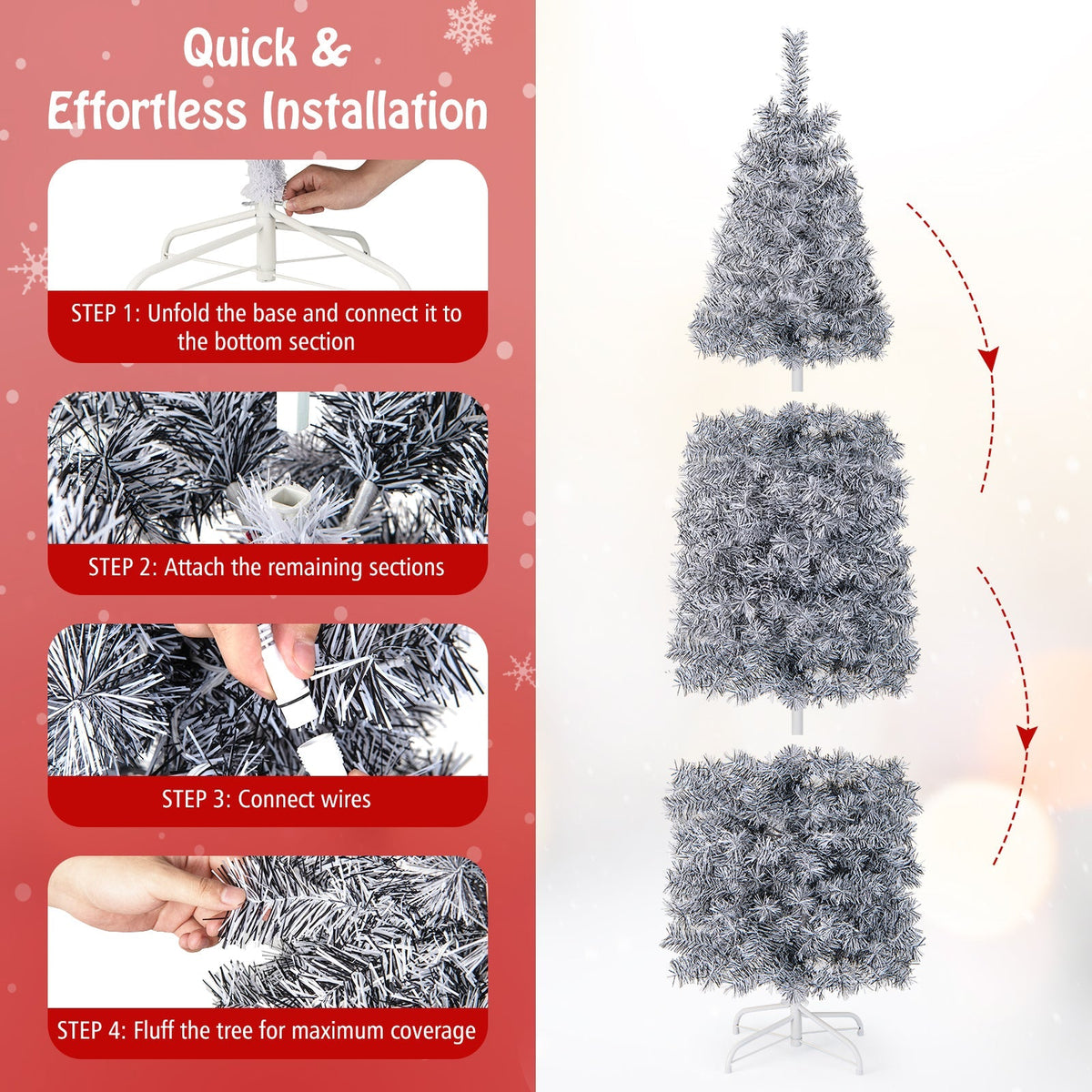 6 FT Pre-Lit Artificial Christmas Tree with 250 Cool-White LED Lights Black and White