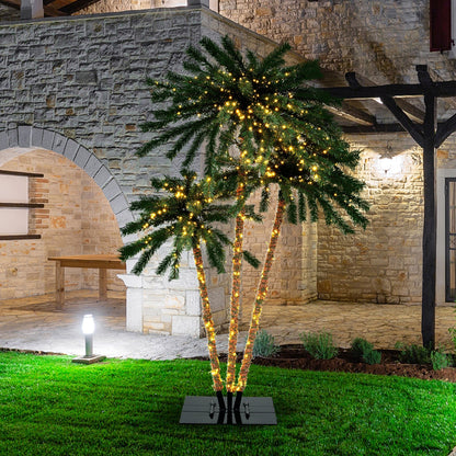 Artificial Lighted Palm Tree with Metal Base 157 Branch Tips and 930 Warm White LED Lights