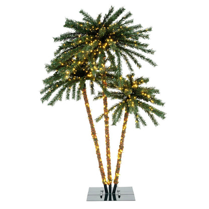 Artificial Lighted Palm Tree with Metal Base 157 Branch Tips and 930 Warm White LED Lights