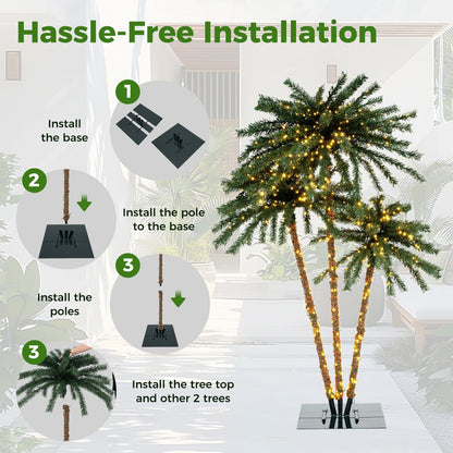 Artificial Lighted Palm Tree with Metal Base 157 Branch Tips and 930 Warm White LED Lights