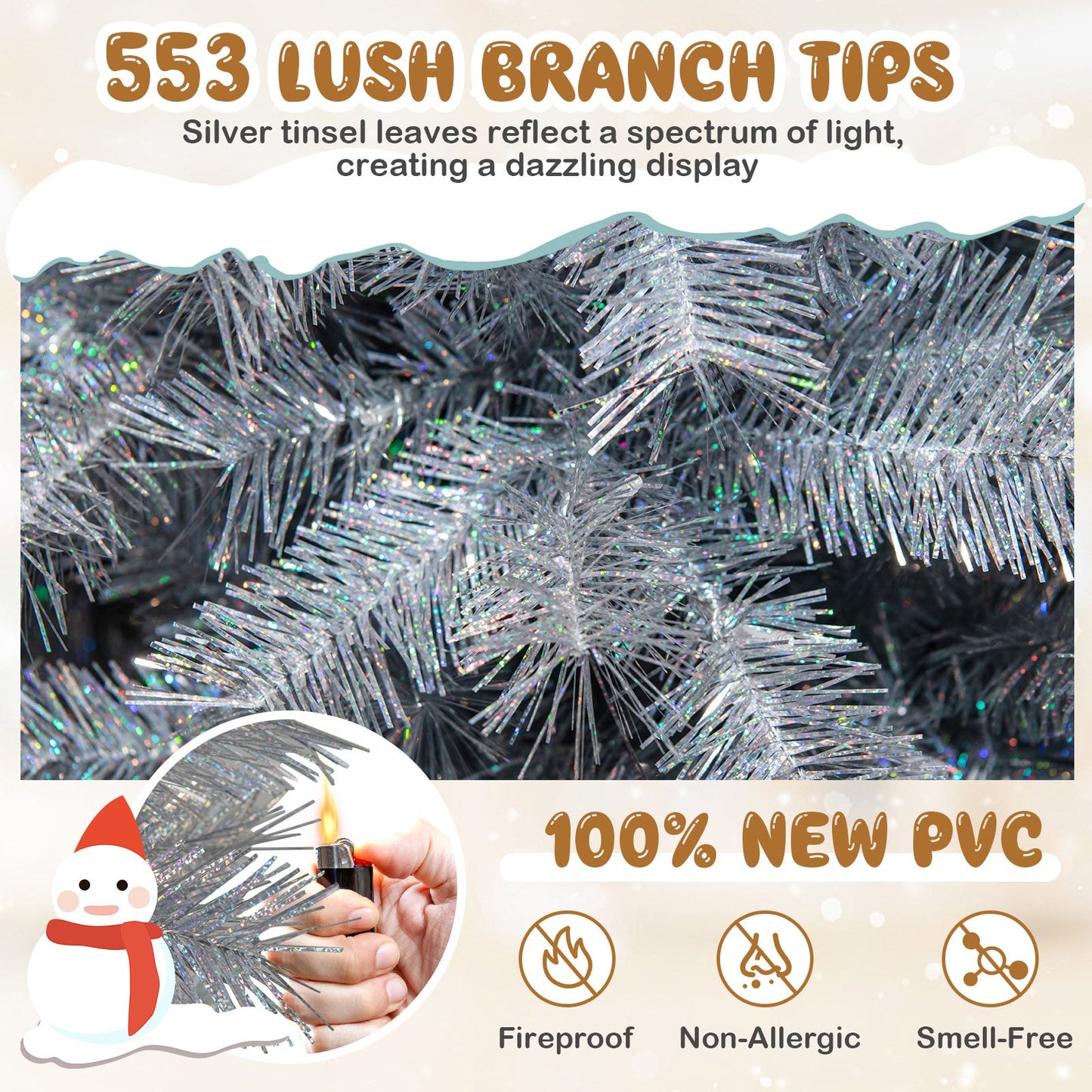 Artificial Xmas Tree with Branch Tips and Warm White LED Lights