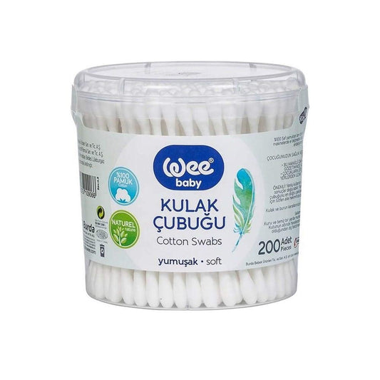 Wee Baby Cotton Swabs - 200 Count, Gentle Ear Cleaning for Babies, Kids & Adults