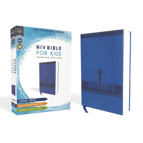 Niv, Bible for Kids, Large Print, Leathersoft, Blue, Red Letter, Comfort Print: Thinline Edition - Leather