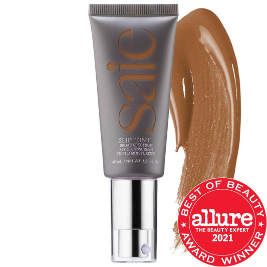Saie Slip Tint - Lightweight Tinted Moisturizer with SPF 35, Hyaluronic Acid & Mineral Zinc for Natural Dewy Coverage
