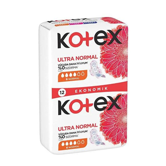 Kotex Sanitary Pads - Ultra Double Normal 12 Pack, Comfortable Menstrual Hygiene Products with Leak Protection