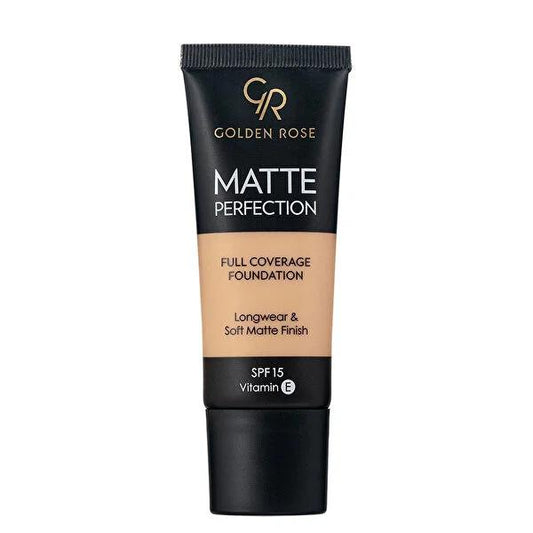 Golden Rose Matte Perfection Foundation - Long-Lasting, High-Coverage Makeup with SPF 15 - Suitable for All Skin Types
