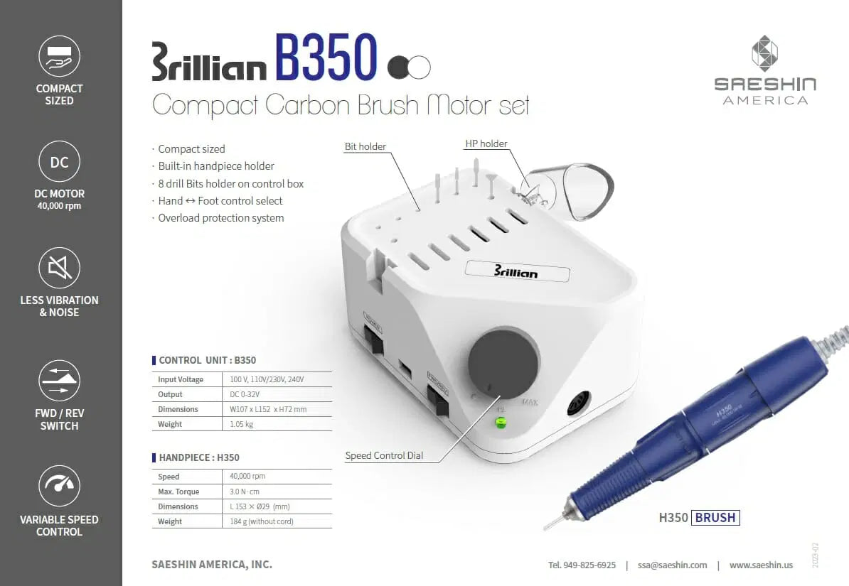 Saeshin BRILLIAN B350 / H350 Blue 35K Nail Drill