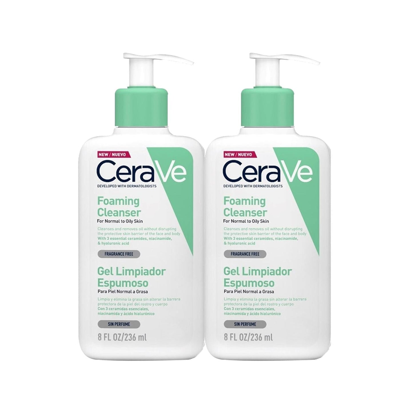 CeraVe Foaming Cleanser - Gentle, Dermatologist-Recommended Facial Cleanser for Sensitive Skin, 2 x 236 ml