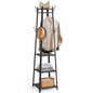 Modern Farmhouse Black Metal Coat Rack Entryway Hall Tree with Grey Wood Shelves