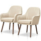 Set of 2 Retro Off-White Linen Upholstered Accent Chair with Stylish Wood Legs