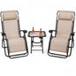 3 Piece Folding Portable Reclining Lounge Chairs Table Set Tan