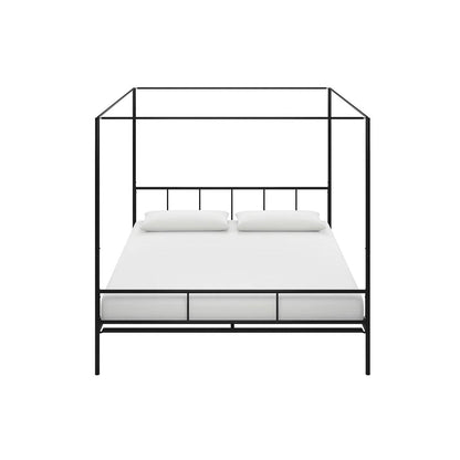 King size Black Metal Canopy Bed Frame with Headboard and Footboard