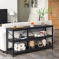 Industrial 55-inch Black Wood Shelf Sofa Table with Heavy Duty Metal Frame