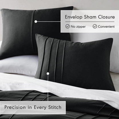 Twin/Twin XL Pre-Washed Pleated Microfiber Comforter Set in Black
