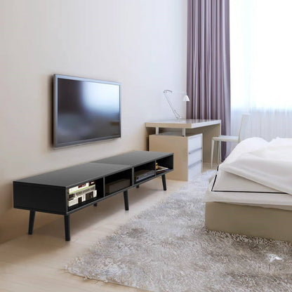 Mid-Century Modern Style TV Stand in Black Wood Finish - for TVs up to 65-inch